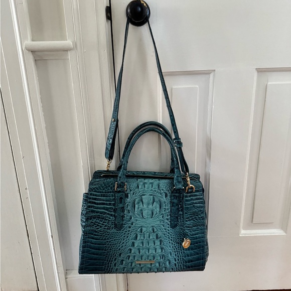 Brahmin Teal Crocodile Embossed Small Finley Carryall Bag - Picture 3 of 5